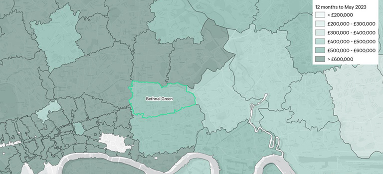 Changes in house prices in bethnal Green