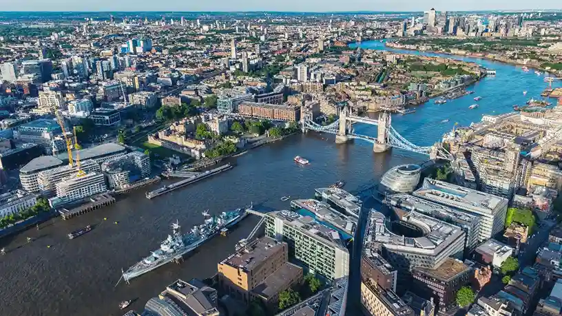 An aerial view of London’s urban landscape